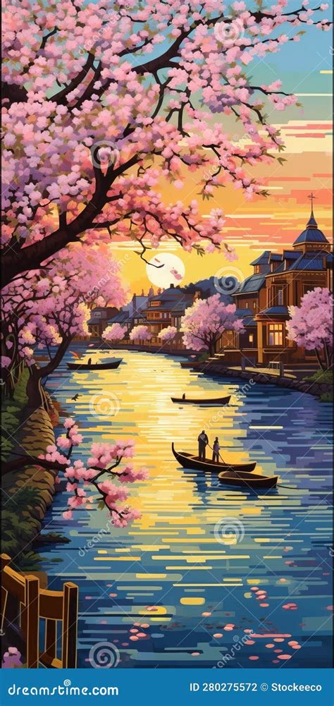 Cherry Blossom Painting by Numbers in Japan Stock Illustration ...