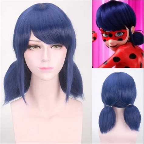 Miraculous Ladybug Wigs Peluca Marinette Girls Women Cosplay Double Ponytail Braids Short ...