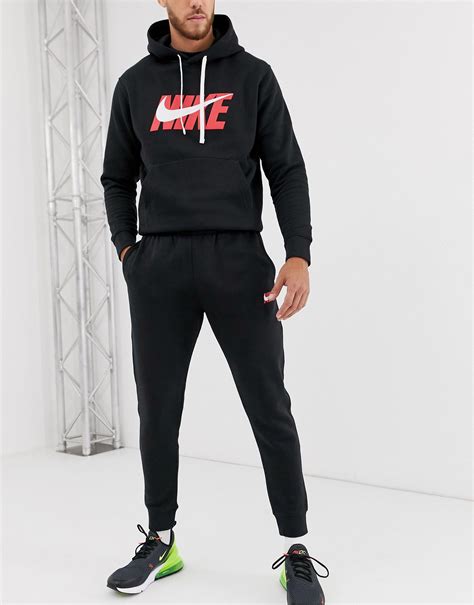 Nike Cotton Swoosh Logo Tracksuit in Black for Men - Lyst