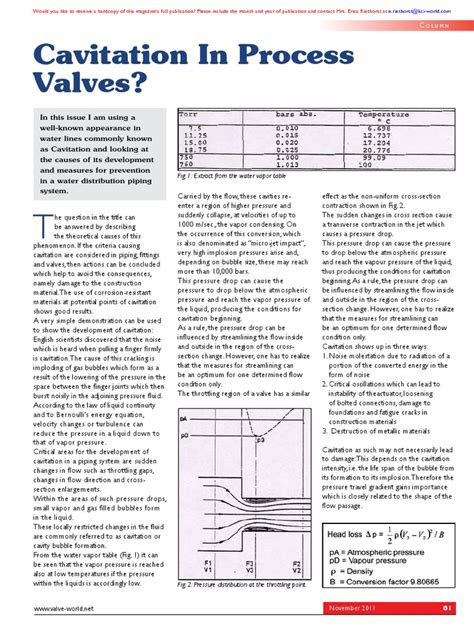 Cavitation in Process Valves | PDF | Pressure | Valve