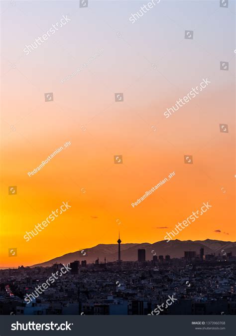 Tehran Skyline Sunset Milad Tower Frame Stock Photo 1373960768 ...