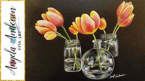 How to Paint Tulips in Glass Vases with Acrylics Step by Step Tutorial - YouTub… | Flower ...