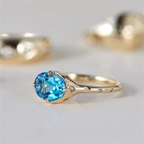 Moons of Neptune Blue Topaz Ring with Diamonds in 14K Gold | Catbird