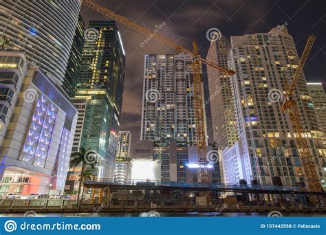 Night Photo of Downtown Miami Skyscrapers and Construction Site Editorial Stock Photo - Image of ...