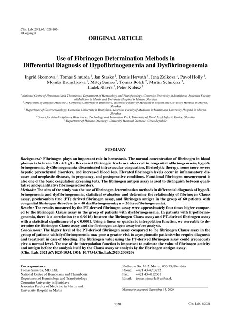 (PDF) Use of Fibrinogen Determination Methods in Differential Diagnosis ...