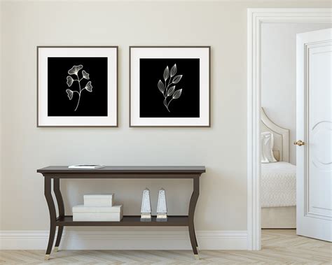 Modern Farmhouse Wall Art Set of 2 Prints Digital Download Art Black & Beige Line Art Botanicals ...