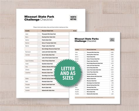 Missouri State Parks Challenge Checklist Adventure Tracker - Etsy