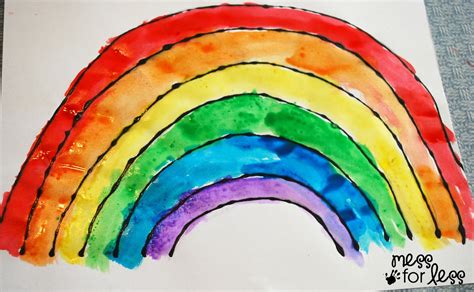 Black Glue and Salt Watercolor Rainbow - One of our Favorite Rainbow Activities | Mess For Less