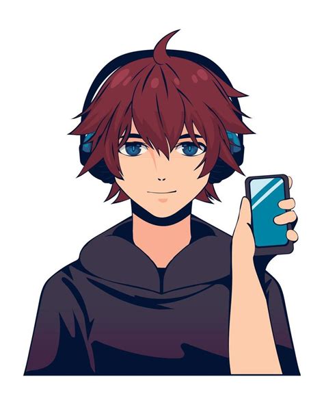 anime boy with mobile phone 10824317 Vector Art at Vecteezy