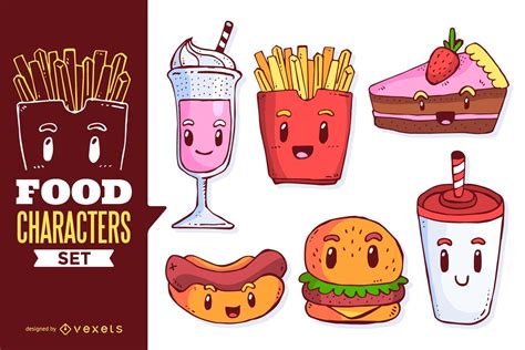 Food Cartoons Illustration Set Vector Download