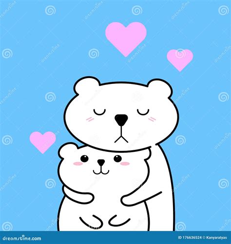 Cute Couple Bear Hug with Love Cartoon Vector Illustration. Stock Vector - Illustration of ...