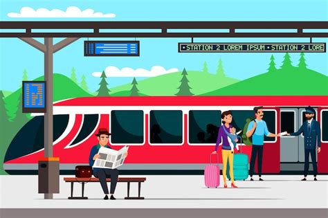 Free Vector | Train station and passengers train or subway car has ...