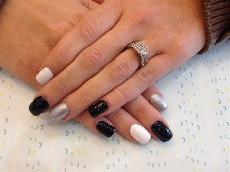 Acrylic nails with black, silver and white gel polish | Flickr