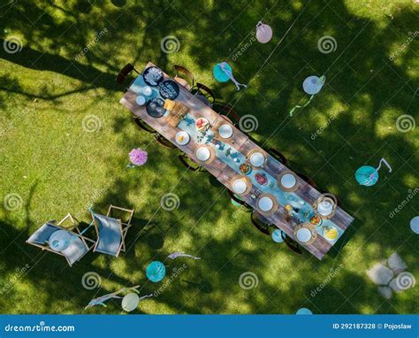 Top View of Summer Garden Party in a Beautiful Garden. Stock Photo - Image of friends, sunshine ...