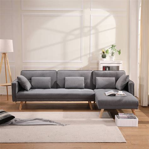 Simple Gray Sofa Bed, 70'' x57'' x 30.7'' Modern Sectional Motion Sofa with Chaise Lounge ...