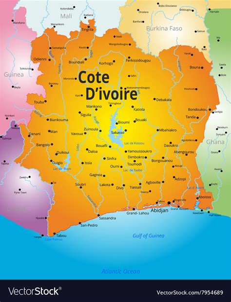 Map of cote d ivoire Royalty Free Vector Image