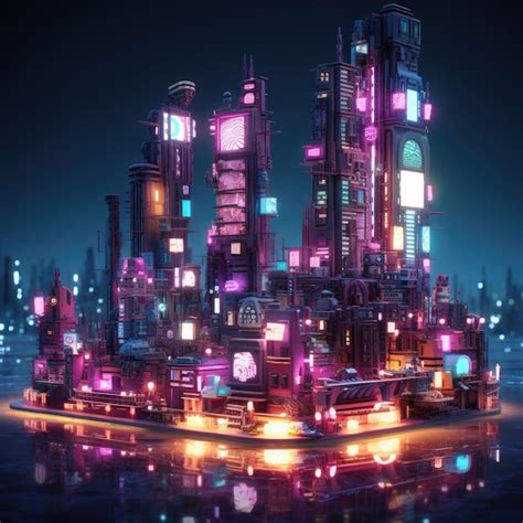 Premium Photo | Cyberpunk Skyline At Night 3d illustration