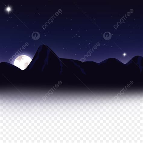 Moonlight Painting Silhouette Transparent Background, Moonlight In Back Mountain Silhouette ...