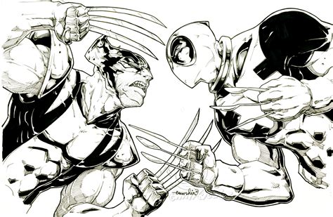 Wolverine Vs Deadpool (commission(inks)) by emmshin on DeviantArt