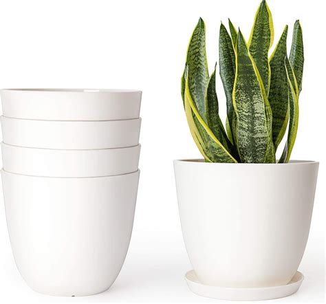 Mkouo 16.5cm Jardinières en Plastique Indoor Set of 5 Pots de Fleurs Modern Decorative Pot de ...