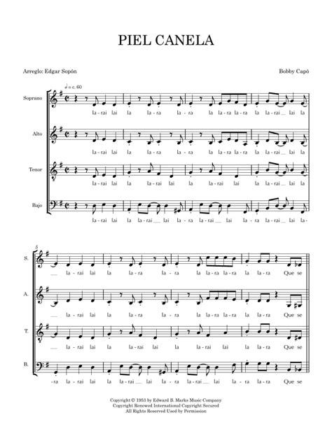 Piel Canela (arr. Edgar Sopón) by Bobby Capo Sheet Music for SATB Choir ...