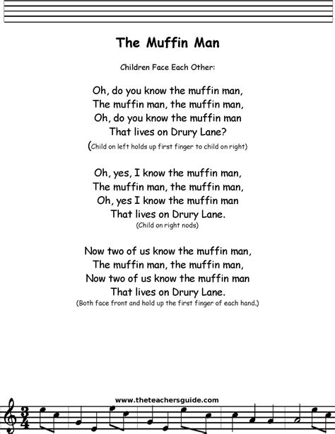 Muffin Man Lyrics, Printout, MIDI, and Video | Children songs lyrics ...