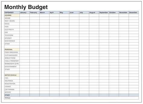 Blank Monthly Budget Template PDF