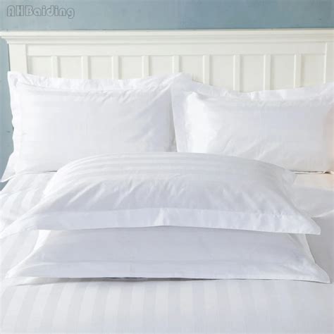 Pure White Hotel Pillow Case 100% Satin Cotton Increase Density Striped Pillow Cover One Pair ...