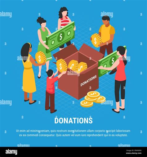 Donations advertising background with people putting coins and bills in ...