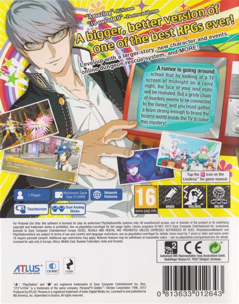 Persona 4 Golden (2012) PS Vita box cover art - MobyGames