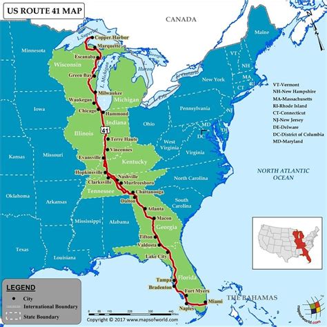 US Route 41 Map for Road Trip, Highway 41