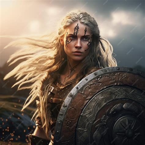 Premium Photo | The Fierce Valkyrie Immersive 4K Depiction of a BattleHardened Viking Shield ...