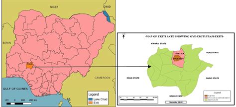 Map of Nigeria showing Ekiti State, map of Ekiti State showing Oye ...