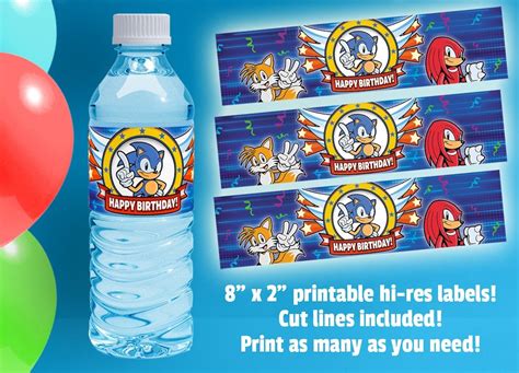 Sonic Digital Water Bottle Labels 8 X 2 Sonic the Hedgehog Printable Birthday Party or Event ...