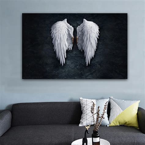 Modern Black White Design Feather Angel Wings Art Print Poster On Canvas Wall Pictures For ...