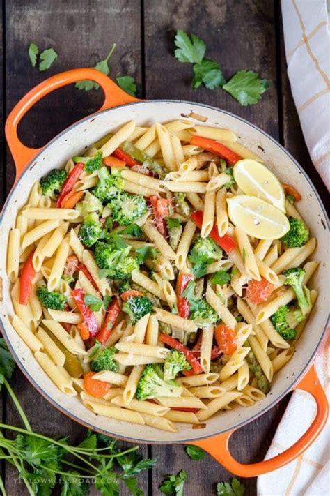 Penne Pasta Primavera with Fresh Vegetables, Lemon and Parmesan