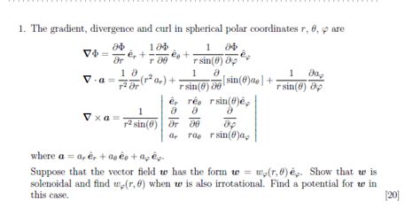 Show that w is solenoidal having spherical polar coordinates