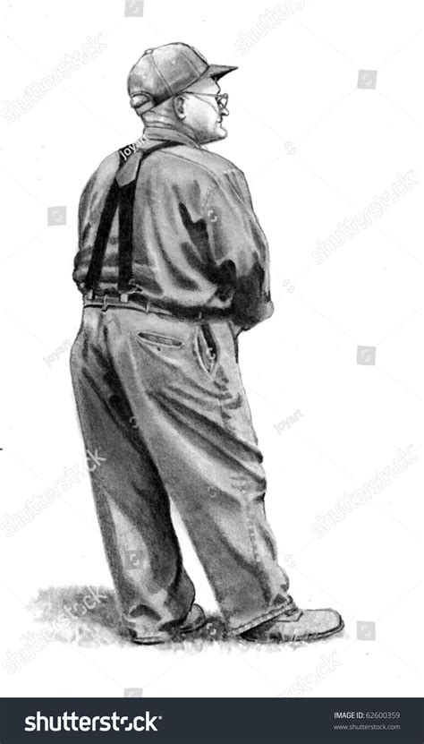 Pencil Drawing Of Old Farmer Standing Stock Photo 62600359 : Shutterstock