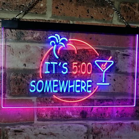 It's 5pm Somewhere Sign - Bar Cocktails Dual Color LED Neon Sign (12"x8.5") #gifts #homedecor # ...