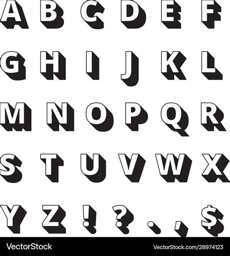 Alphabet long shadows font bold letters Royalty Free Vector