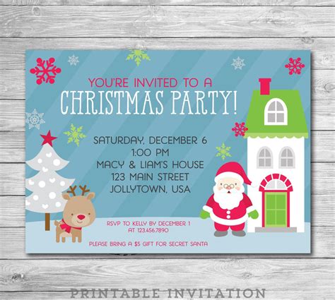 Kids Christmas Party Invitation Printable by EmAndBeaPaperie