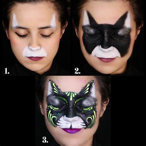 Black Cat Step by Step face paint | Face painting easy, Kitty face paint, Face painting tutorials