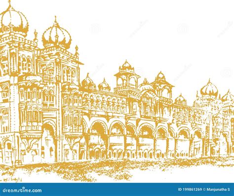 Sketch of Mysore Palace or Amba Vilas Palace Outline Editable Vector ...