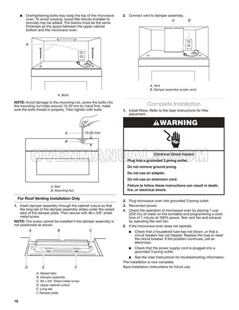 Whirlpool WMH31017HZ Microwave Oven Installation Instructions