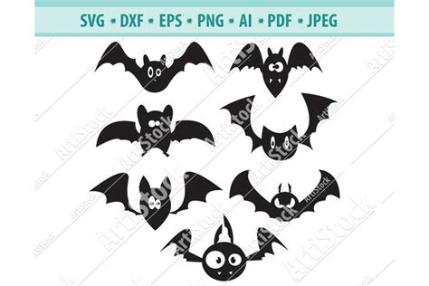 Bat SVG, Halloween SVG,Cute bats silhouette Dxf, Png, Eps