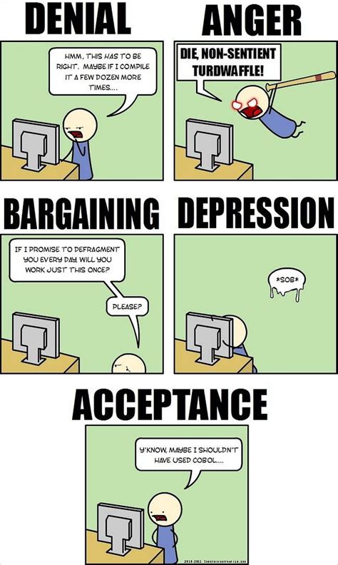 The Five Stages of Programming Grief [Humorous Comic] | Computer humor, Programmer jokes ...