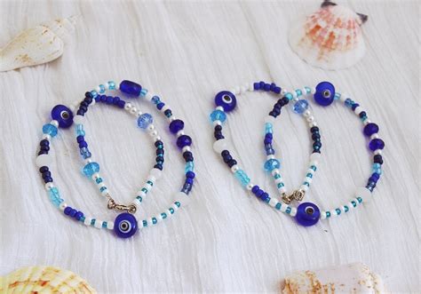 Evil Eye Blue White Necklace-evil Eye Jewelry-beaded Necklace-blue ...