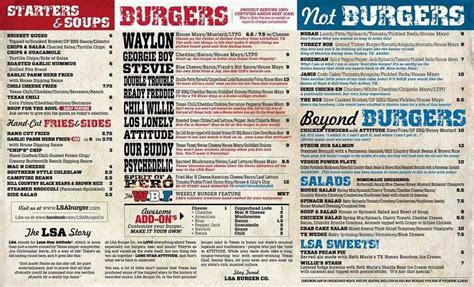 Menu of LSA Burger Co in Denton, TX 76201