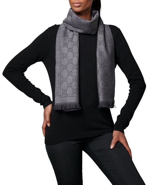 Gucci Gg Pattern Scarf in Black | Lyst