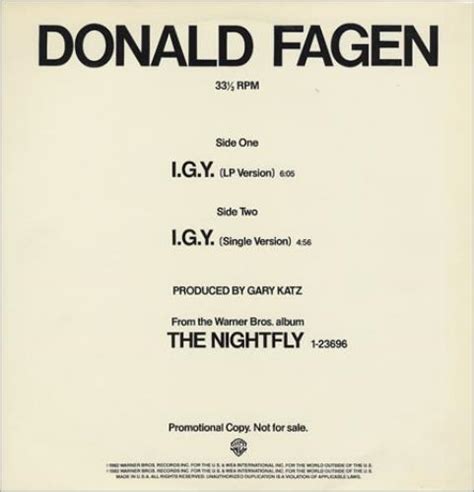 Donald Fagen I.G.Y. USA Promo 12" Vinyl Record/Maxi Single PRO-A-1071 I.G.Y. Donald Fagen 256139